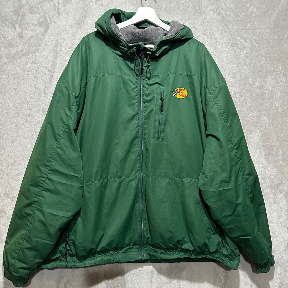 Bass Pro Shops Mens 4XL Green Fleece Lined Hooded Full Zip Jacket Outdoor Coat